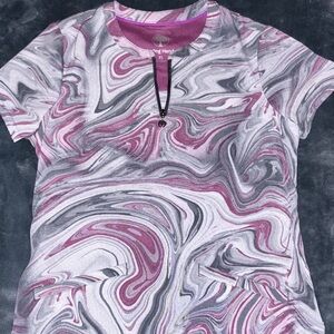 Healing Hands Swirl Pattern Short Sleeve Scrub Work Top